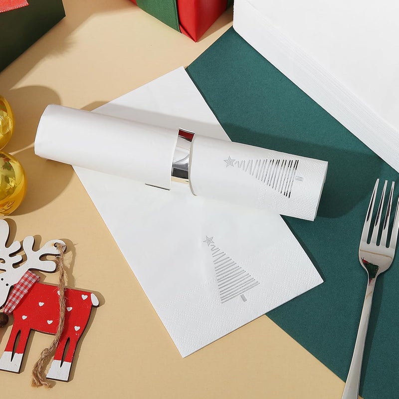 Tamone 100PCS 3-Ply Christmas Napkins - Silver Christmas Tree Napkins Disposable - Premium Quality Silver Dinner Napkins Soft and Absorbent - Image 4